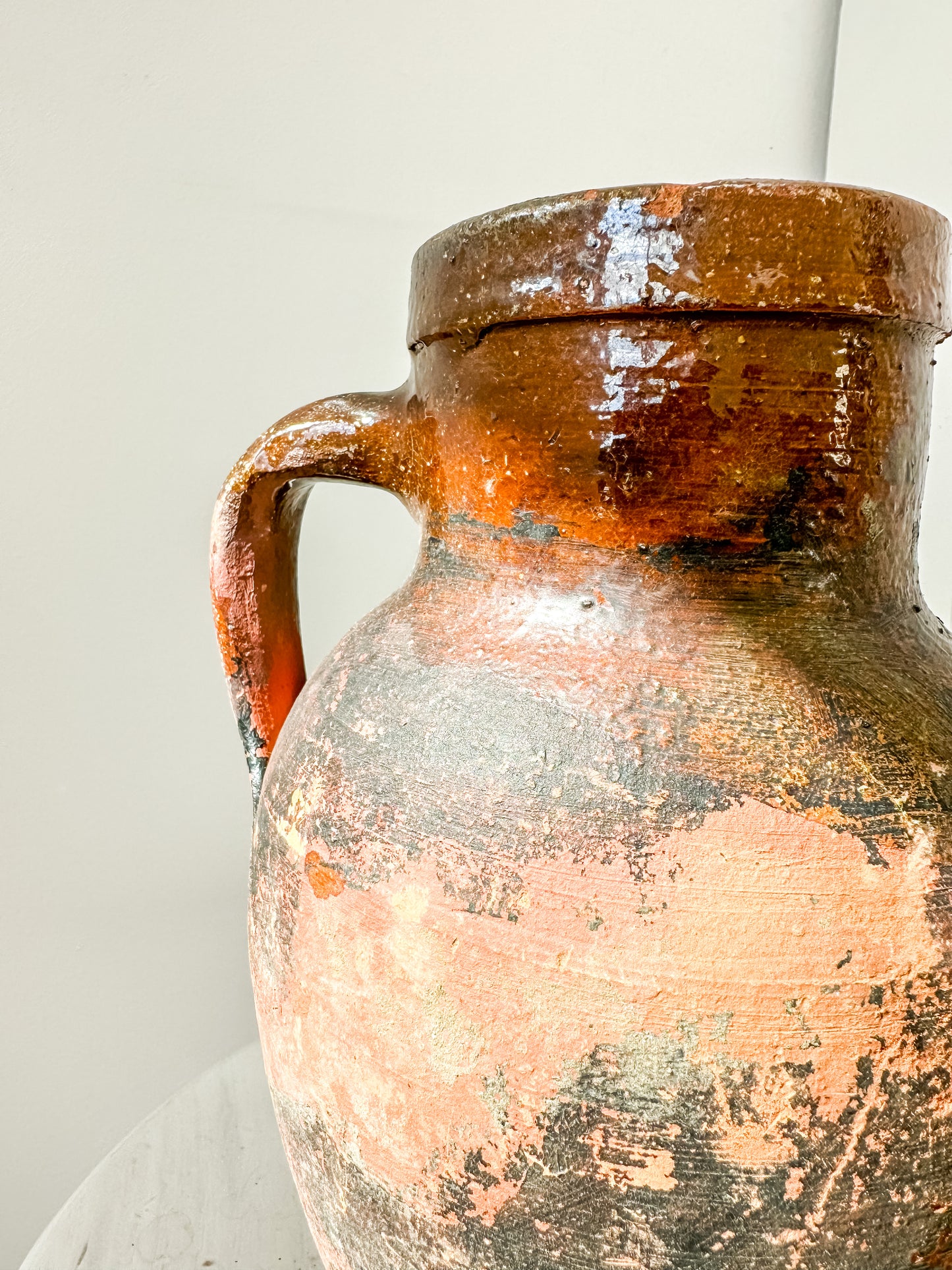 Rustic vintage Turkish pot with black paint