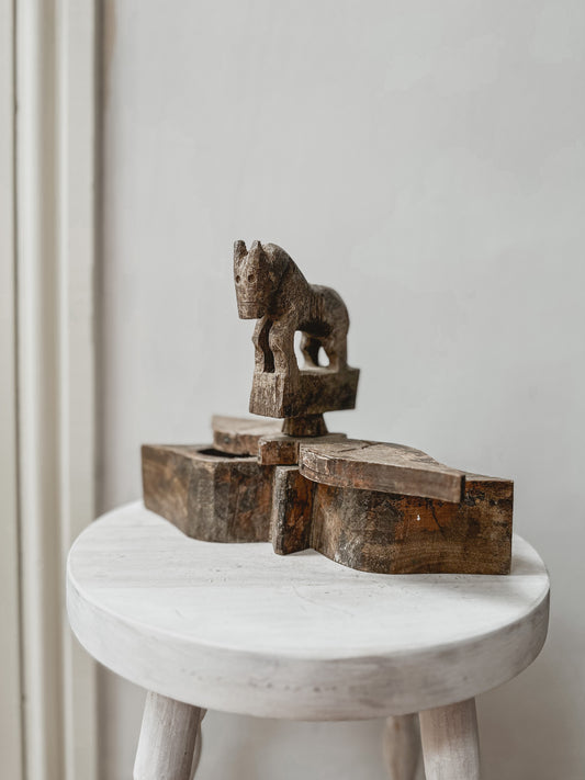 19th century Indian spice pot - wooden horse