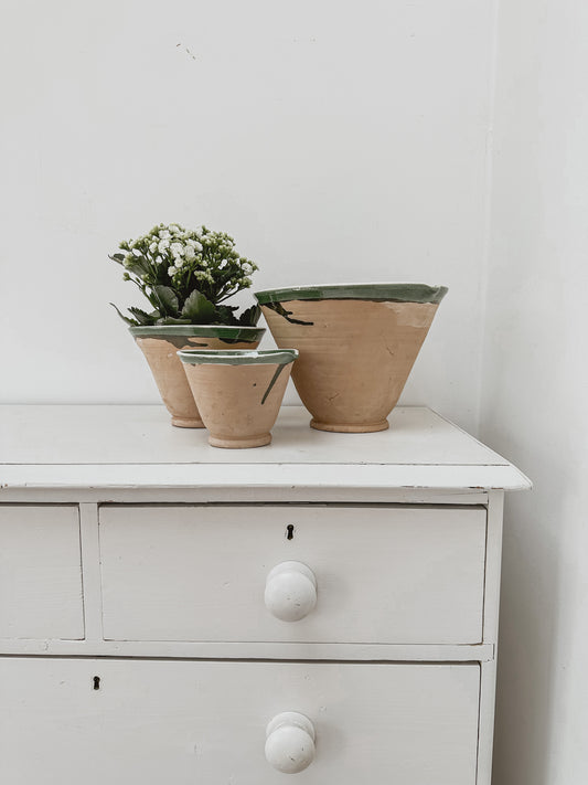 Set of three vintage European clay bowls