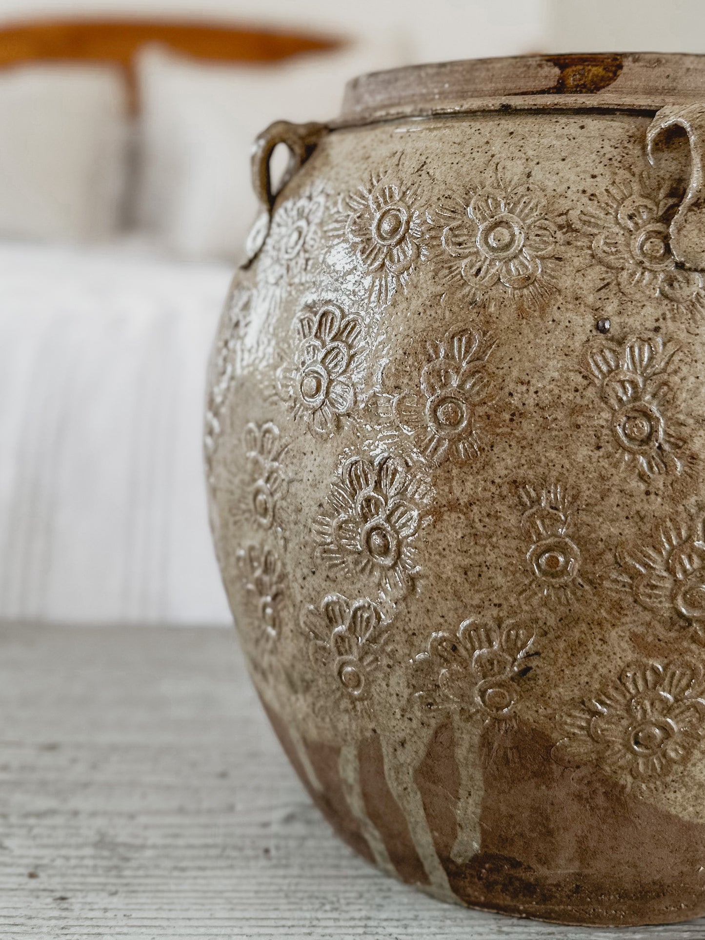 Antique Chinese Yunnan pot with floral motif