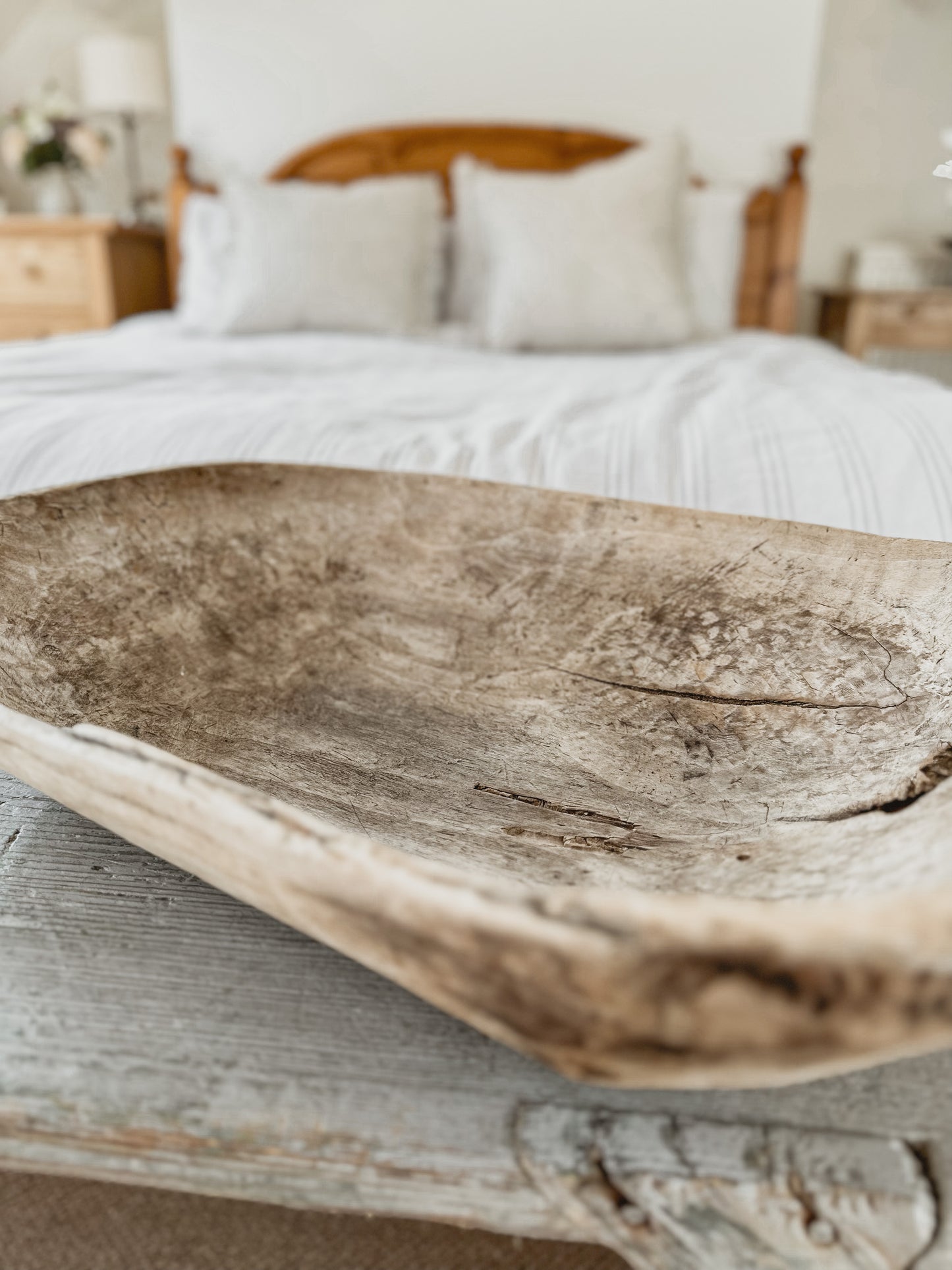 Large vintage asian wooden bowl