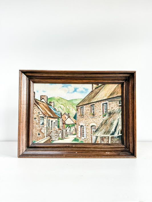 Vintage framed painting - Village in the valley