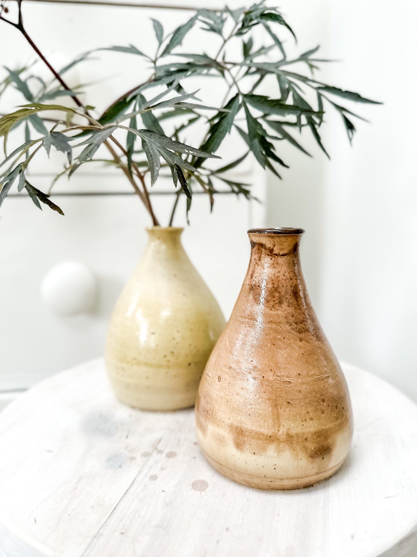 Pair vintage studio pottery bud vases