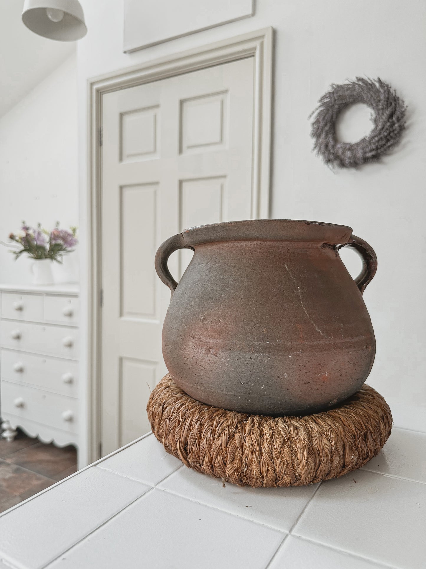 Vintage European olive pot and woven ring